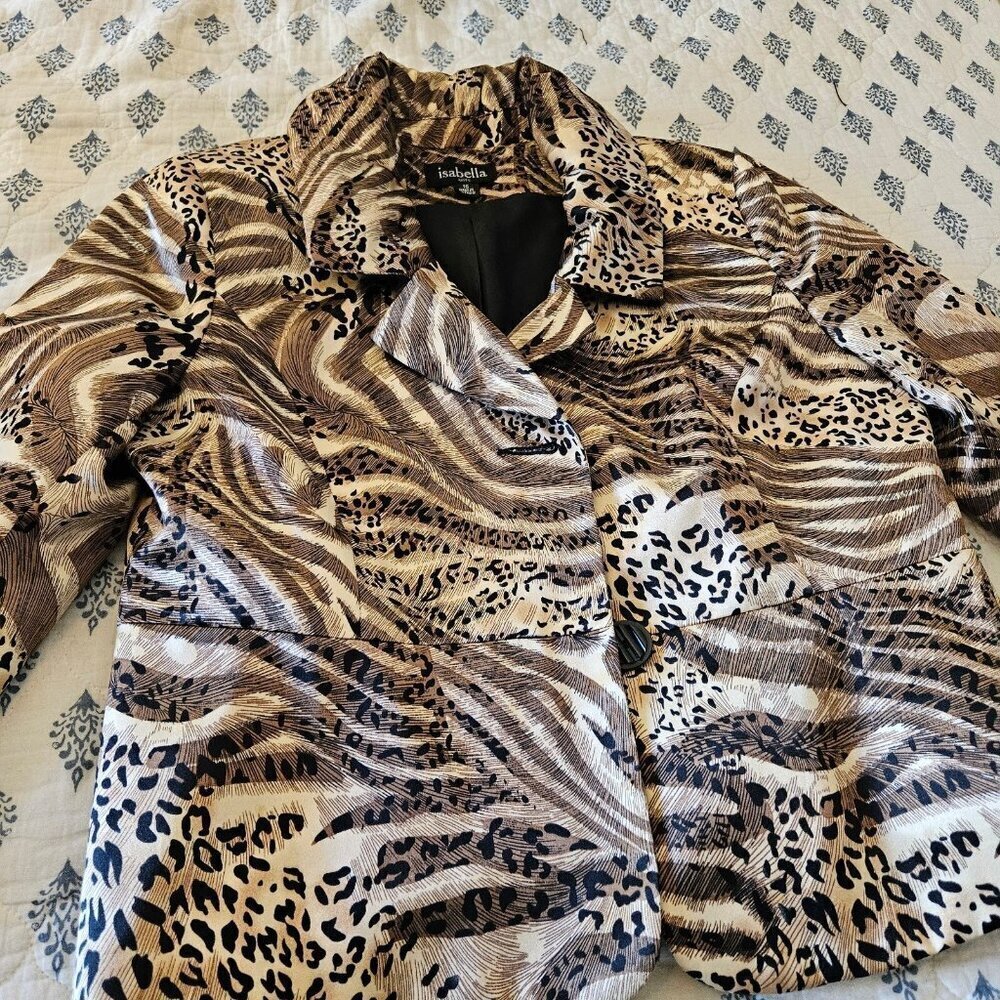 Isabella Suits Animal Print Blazer 16 - Mob Wife Cheetah Zebra Print Jacket L - Picture 9 of 11